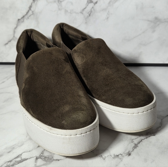Vince Warren Suede Slip On Platform Sneakers Olive Green Size 6 - Picture 3 of 12